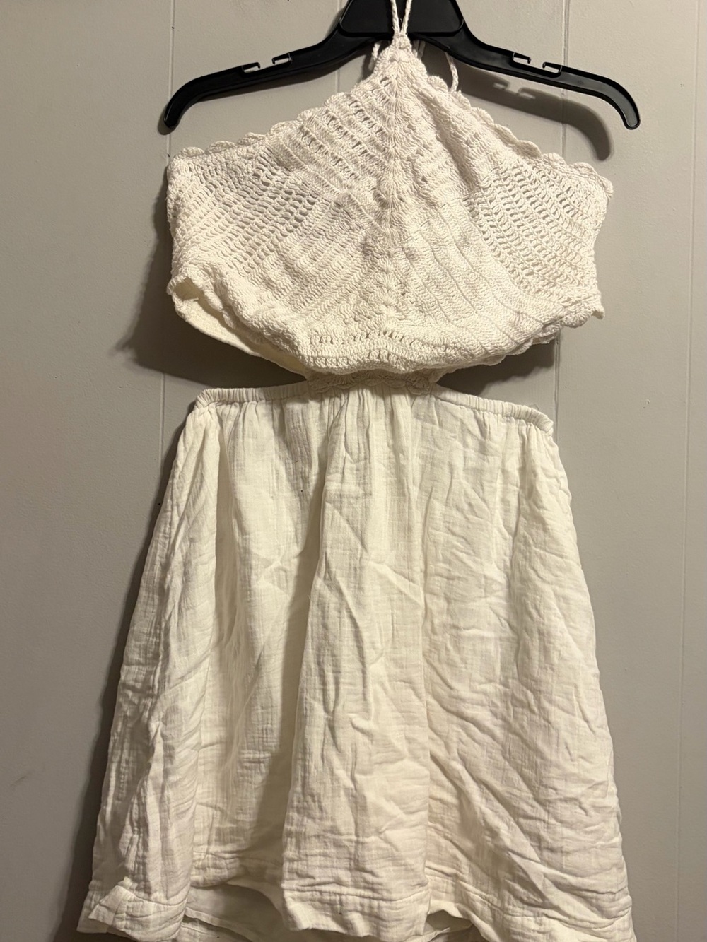 White Crochet Halter Dress -